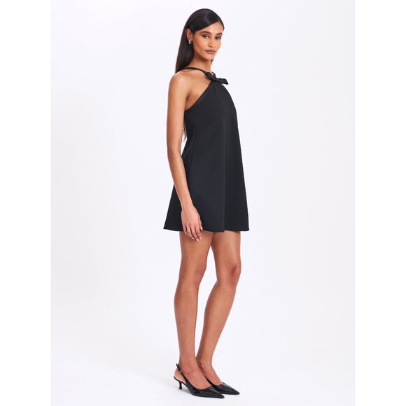 Caitlin Black Satin Trim Mini Dress with Bow - Picture 9 of 16